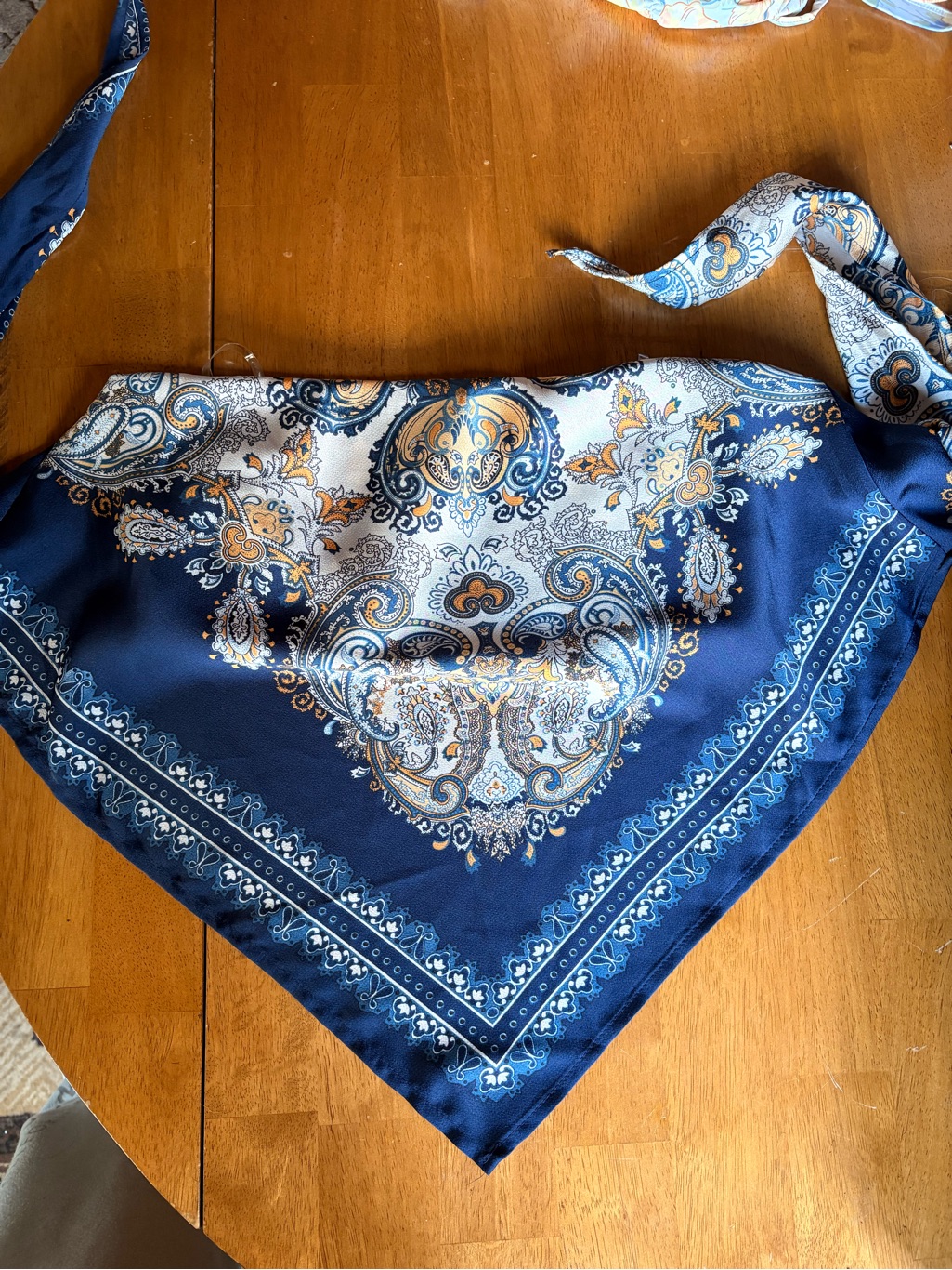 Navy Paisley Silk Scarf Bandana Top